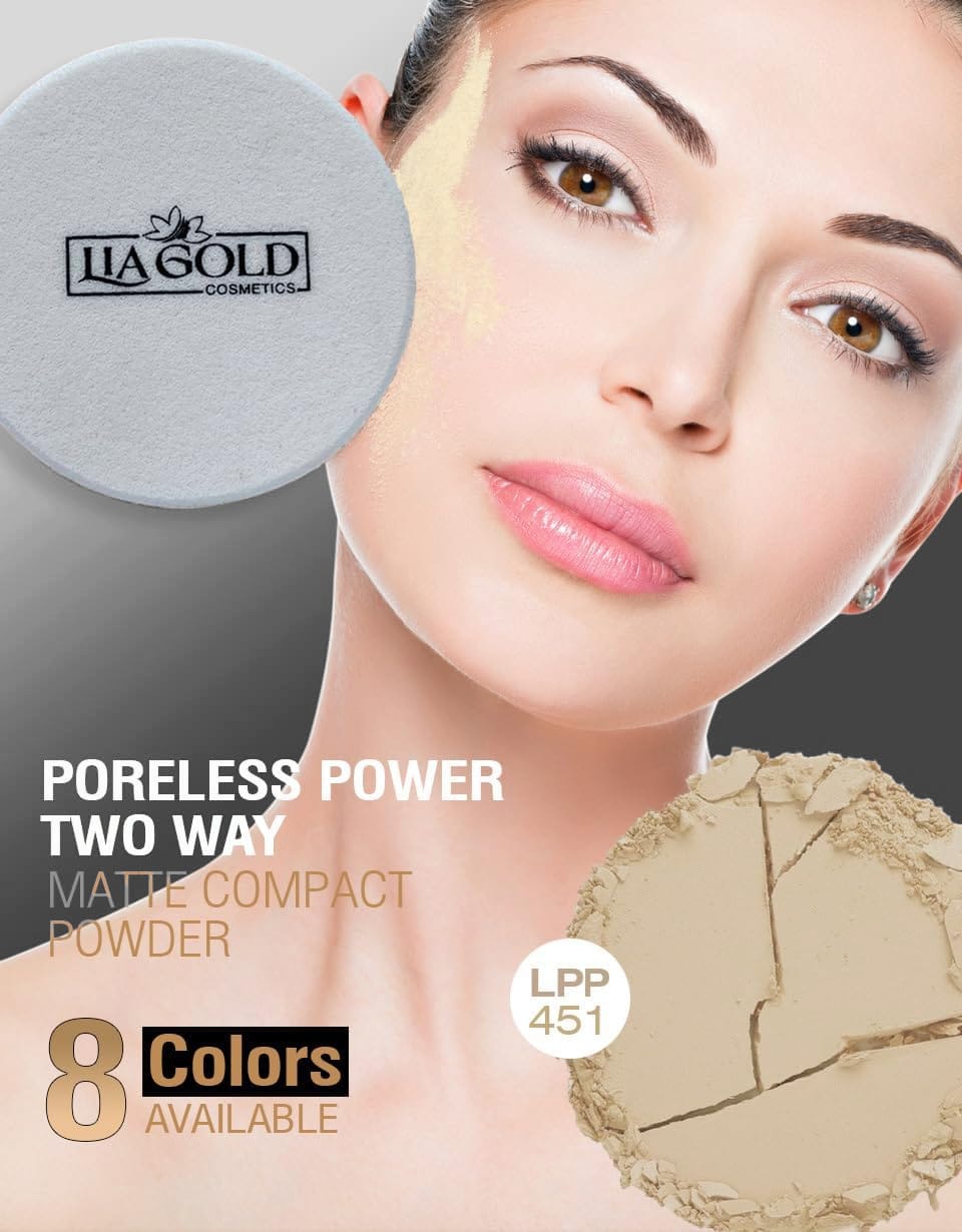 Lia Gold Pale Ivory Poreless Power Two-Way Compact Powder (LPP-451)